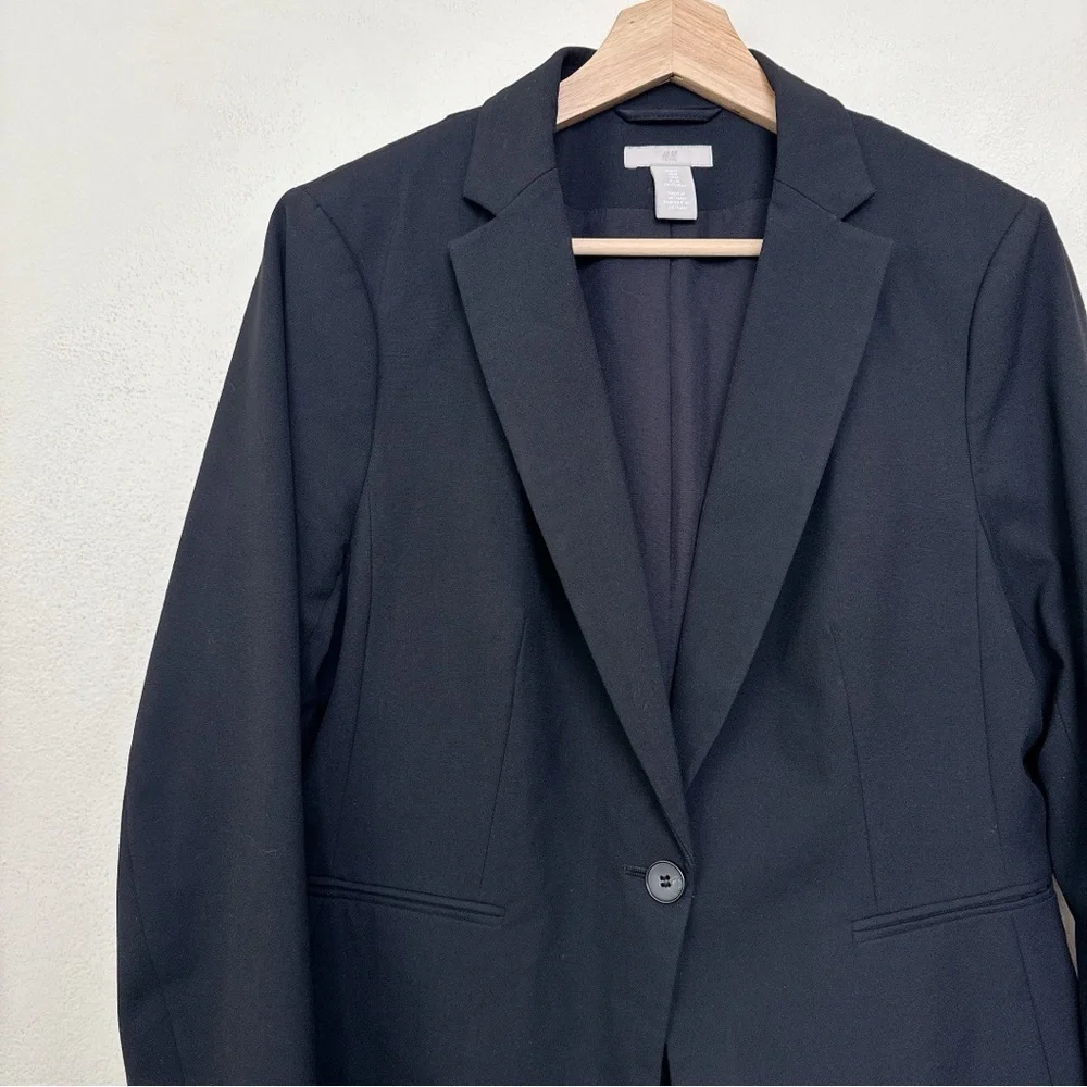 H&M Womens Medium Stretch Button Black Soft Blazer - Picture 6 of 13